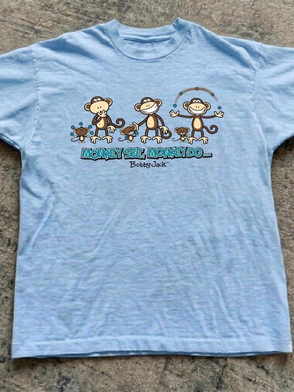 Gildan Light Blue Tee with Playful Monkey Graphic